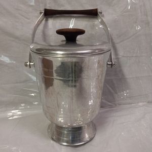 Vtge NASCO Pedestal Ice Bucket Double Wall Insulated Aluminum Brown Wood Handles
